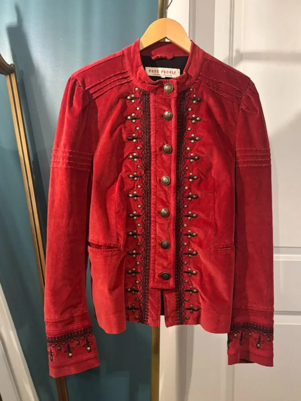FREE PEOPLE Maven Military Style Jacket in Rio Red Velvet - Medium - Like New